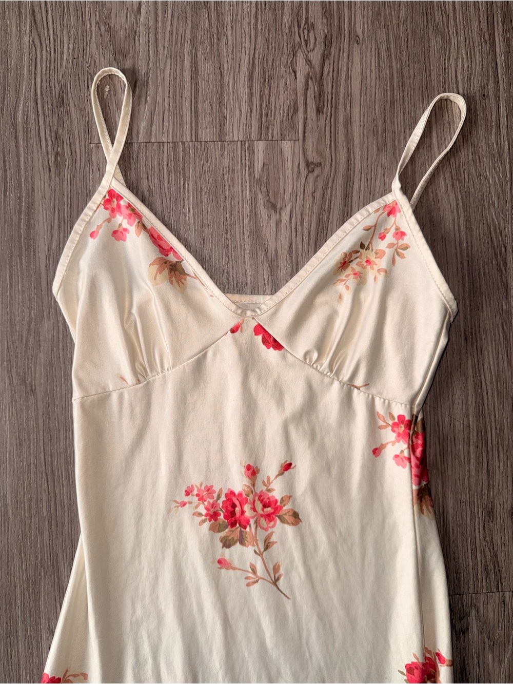 Women's Cream Floral Slip Dress with Pink Blooms - Picture 3 of 4